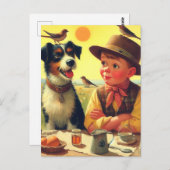 かわいいレトロ犬と絵画子供たち ポストカード (正面/裏面)
