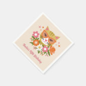 かわいいレトロ猫と花模様ガールズ誕生日 スタンダードカクテルナプキン (角)