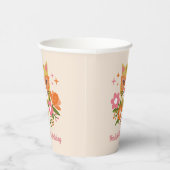 かわいいレトロ猫と花模様ガールズ誕生日 紙コップ (右)