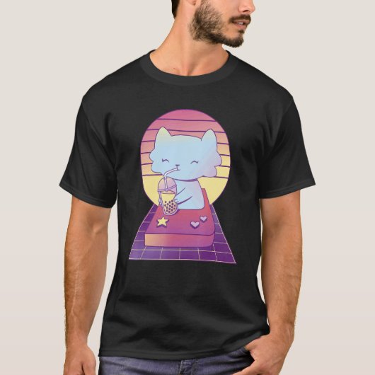 かわいいレトロ猫のタピオカティー Tシャツ (正面)