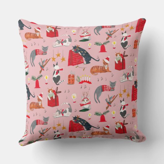 かわいいレトロ猫ピンクのクリスマスパターンベビーブランケ クッション (裏面)