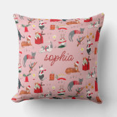 かわいいレトロ猫ピンクのクリスマスパターンベビーブランケ クッション (正面)