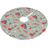 かわいいレトロ猫好きパターン緑のクリスマス ブラッシュドポリエステルツリースカート (アングル)