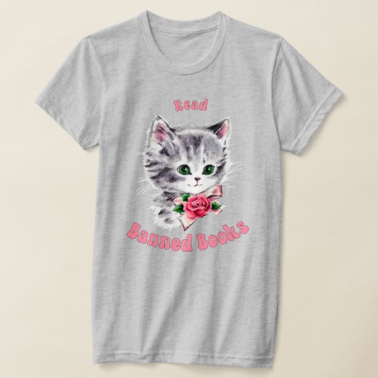 かわいいレトロ猫読 – 禁書本 Tシャツ (レイダウン)