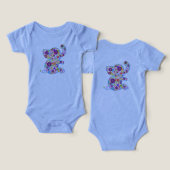 かわいいレトロ花漫画スタイルゾウ (デザイン正面&裏面)