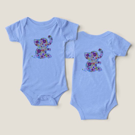 かわいいレトロ花漫画スタイルゾウ (デザイン正面&裏面)