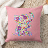 かわいいレトロ花漫画スタイルゾウ クッション (ブランケット)