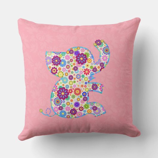 かわいいレトロ花漫画スタイルゾウ クッション (裏面)
