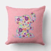 かわいいレトロ花漫画スタイルゾウ クッション (正面)