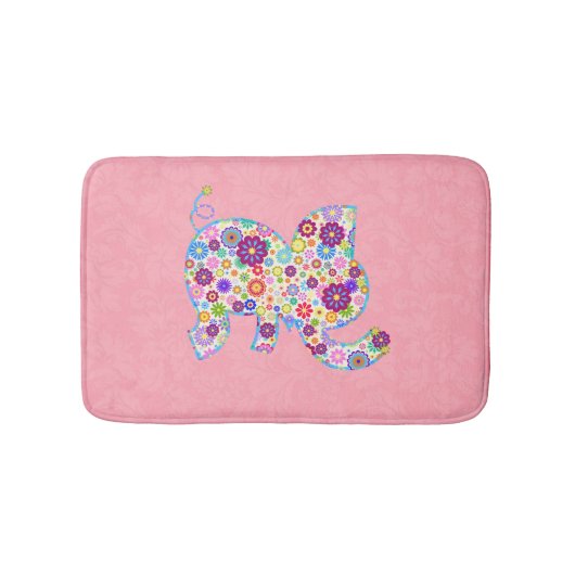 かわいいレトロ花漫画スタイルゾウ バスマット (正面)