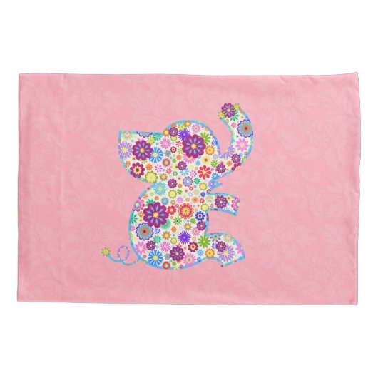 かわいいレトロ花漫画スタイルゾウ 枕カバー (裏面)