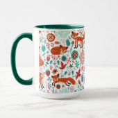 かわいいレトロ花鳥赤キツネ柄 マグカップ (左)