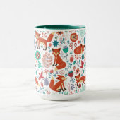 かわいいレトロ花鳥赤キツネ柄 マグカップ (中央)
