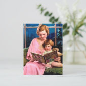 かわいいレトロ読ヴィンテージの女性 ポストカード (スタンド正面)