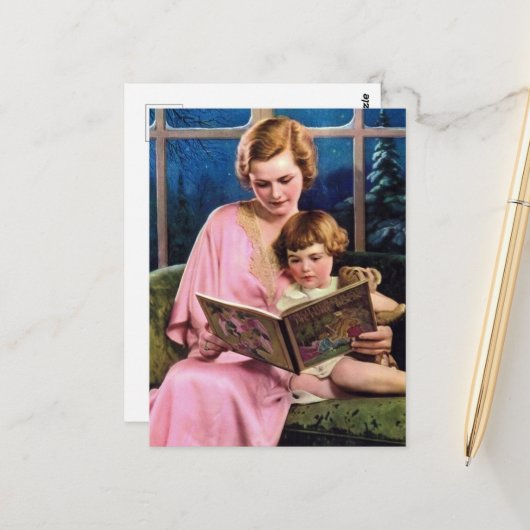 かわいいレトロ読ヴィンテージの女性 ポストカード (正面/裏面インサイチュ)