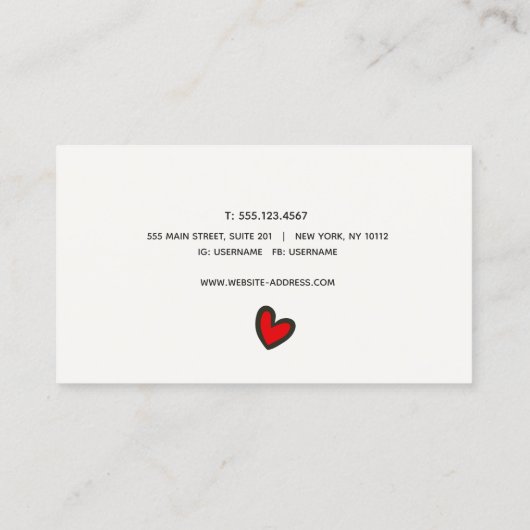 かわいいレトロ赤いハート手書きスクリプトタイポグラフィ 名刺 (裏面)