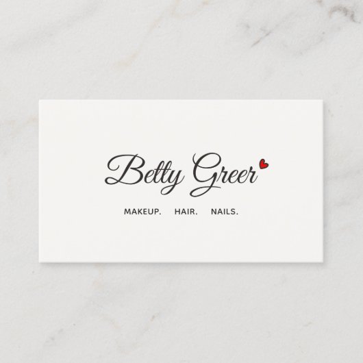 かわいいレトロ赤いハート手書きスクリプトタイポグラフィ 名刺 (正面)