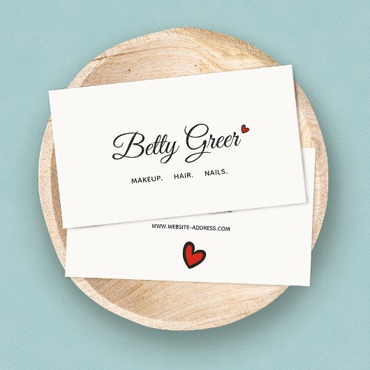 かわいいレトロ赤いハート手書きスクリプトタイポグラフィ 名刺