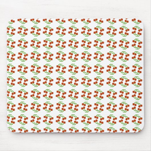 かわいいレトロ赤さくらんぼオンホワイトクラシックパターン マウスパッド (正面)