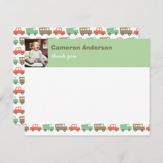 かわいいレトロ輸送少年おもちゃ子供の誕生日写真 サンキューカード (正面/裏面)