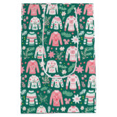 かわいいレトロ醜いセーターピンクと緑のおもしろい ミディアムペーパーバッグ (裏面)