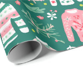 かわいいレトロ醜いセーターピンクと緑のおもしろい ラッピングペーパー (ロールコーナー)