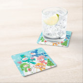 かわいいレトロ雪だるまクリスマス スクエアペーパーコースター (インサイチュ)