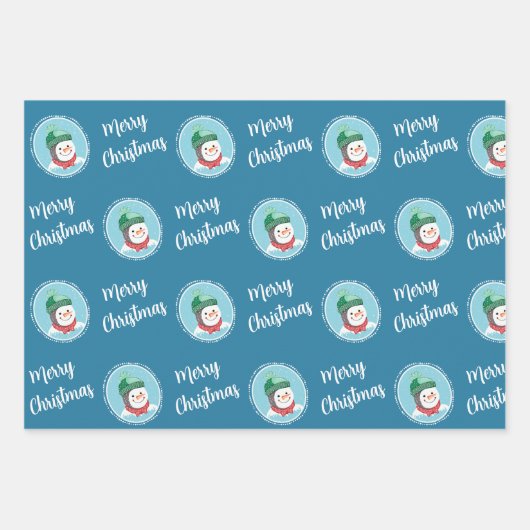 かわいいレトロ雪だるまメリークリスマスホリデー ラッピングペーパーシート (正面2)