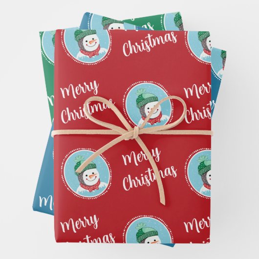 かわいいレトロ雪だるまメリークリスマスホリデー ラッピングペーパーシート (インサイチュ)