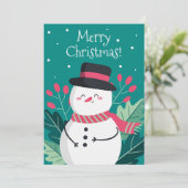 かわいいレトロ雪だるまメリークリスマス シーズンカード (スタンド正面)
