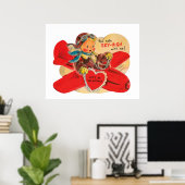 かわいいレトロ飛行機バレンタインデーのポスター ポスター (ホームオフィス)