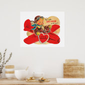 かわいいレトロ飛行機バレンタインデーのポスター ポスター (キッチン)