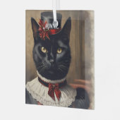 かわいいレトロ黒猫クリスマス ガラスオーナメント (正面左)