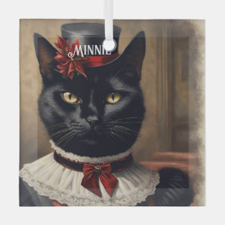 かわいいレトロ黒猫クリスマス ガラスオーナメント