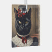 かわいいレトロ黒猫クリスマス ガラスオーナメント (正面右)