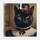 かわいいレトロ黒猫クリスマス ガラスオーナメント (裏面)