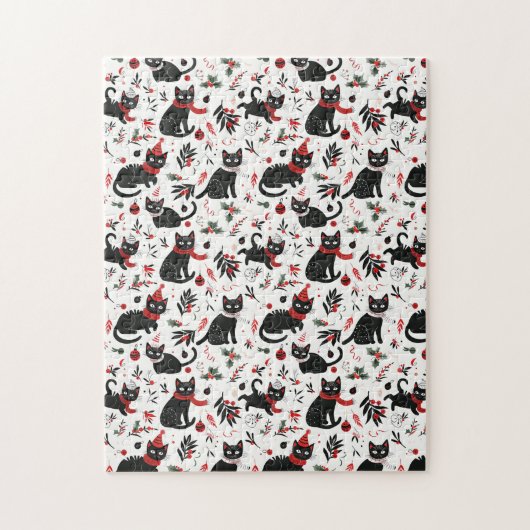 かわいいレトロ黒猫クリスマス ジグソーパズル (縦)
