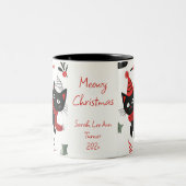 かわいいレトロ黒猫クリスマス ツートーンマグカップ (中央)