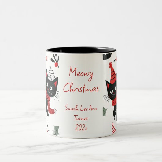 かわいいレトロ黒猫クリスマス ツートーンマグカップ (中央)