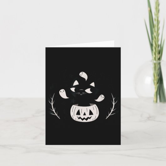 かわいいレトロ黒猫　秋のハロウィン カード (正面)