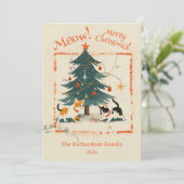 かわいいレトロ1950年代の猫クリスマスツリー シーズンカード (スタンド正面)