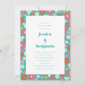 かわいいレトロ60s花ターコイズブルーベビーシャワー 招待状 (正面)