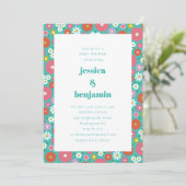 かわいいレトロ60s花ターコイズブルーベビーシャワー 招待状 (スタンド正面)