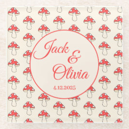 かわいいレトロ キノコ カスタム カップル名 ガラスコースター