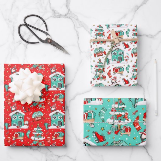 かわいいレトロ ラッピングペーパーシート (正面)