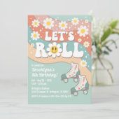 かわいいレトロ ローラー スケートの誕生日パーティー 招待状 (スタンド正面)