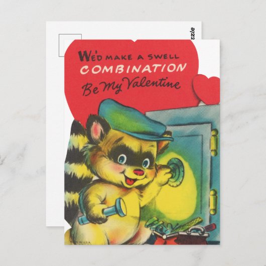 かわいいレトヴィンテージバレンタインラクーン ポストカード (正面/裏面)