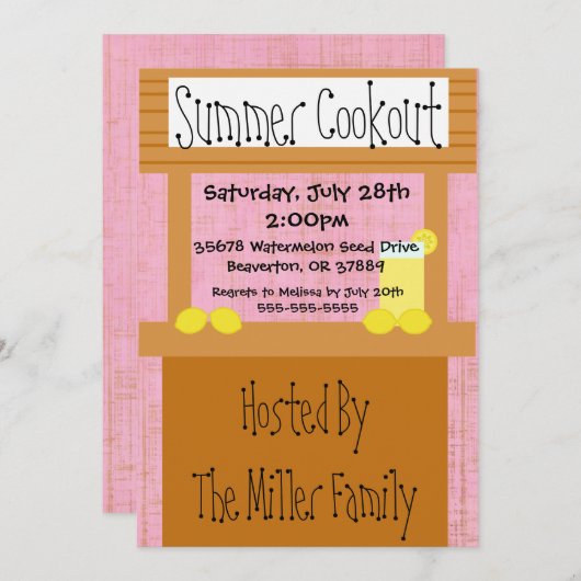 かわいいレモネード立場の夏BBQのCookoutの招待状 招待状 (正面/裏面)