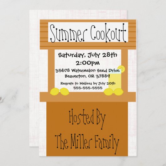 かわいいレモネード立場の夏BBQのCookoutの招待状 招待状 (正面/裏面)