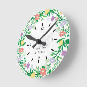 かわいいレモンとフラワーのフローラデコパージ ラウンド壁時計 (傾斜)